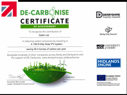 DATIM awarded certification  & recognition in the DE-Carbonise Project.