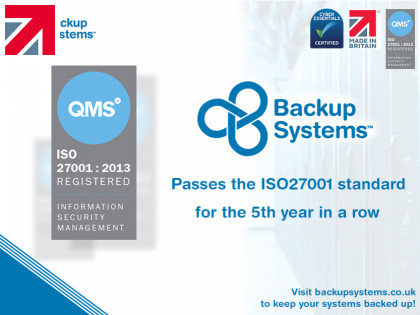 Backup Systems Passes ISO27001 standard for the 5th year in row.