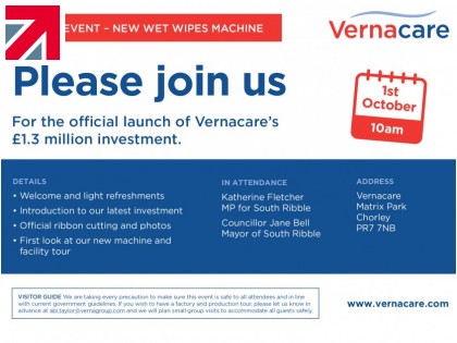 Vernacare invest £1.3m in North West manufacturing facility to increase sustainable production of wet wipes.